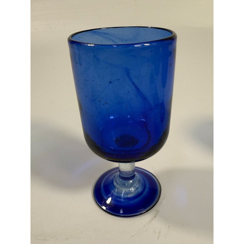 Hand Blown Cobalt Blue Wine Glasses | Set 4 Stemmed Glassware Collectible Barwar - Picture 10 of 16